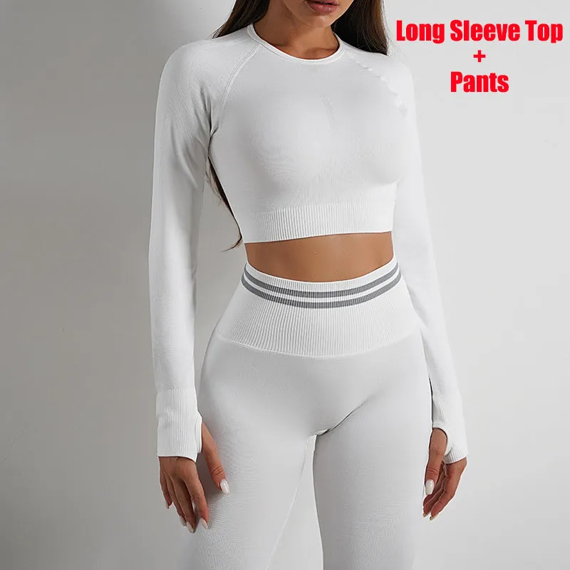 Seamless Yoga Pants Sports Gym Fitness Leggings Or Long Sleeve Tops Outfits Butt Lifting Slim Workout Sportswear Clothing