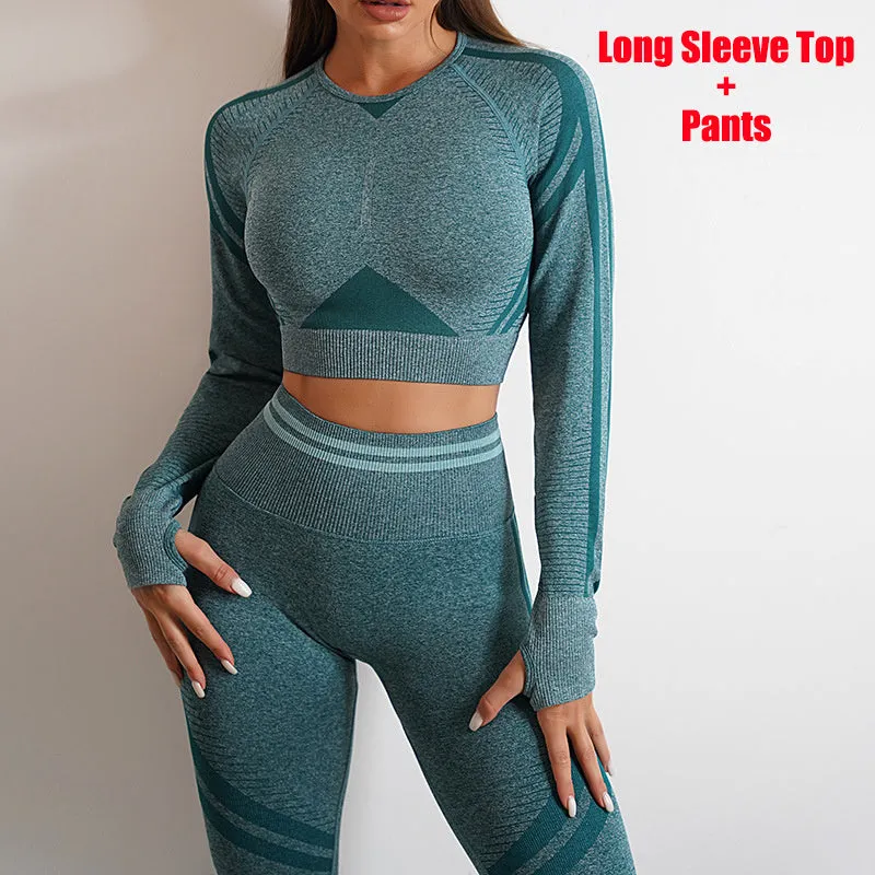 Seamless Yoga Pants Sports Gym Fitness Leggings Or Long Sleeve Tops Outfits Butt Lifting Slim Workout Sportswear Clothing