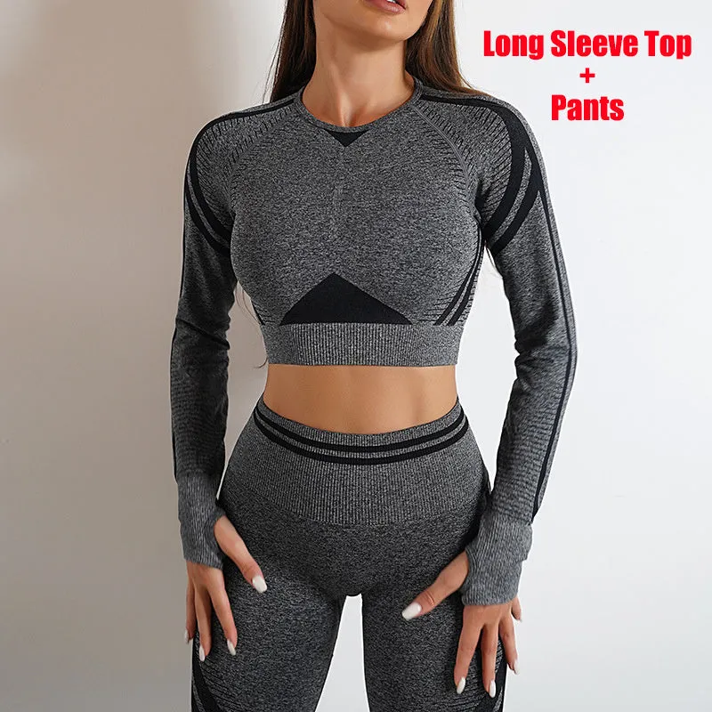 Seamless Yoga Pants Sports Gym Fitness Leggings Or Long Sleeve Tops Outfits Butt Lifting Slim Workout Sportswear Clothing