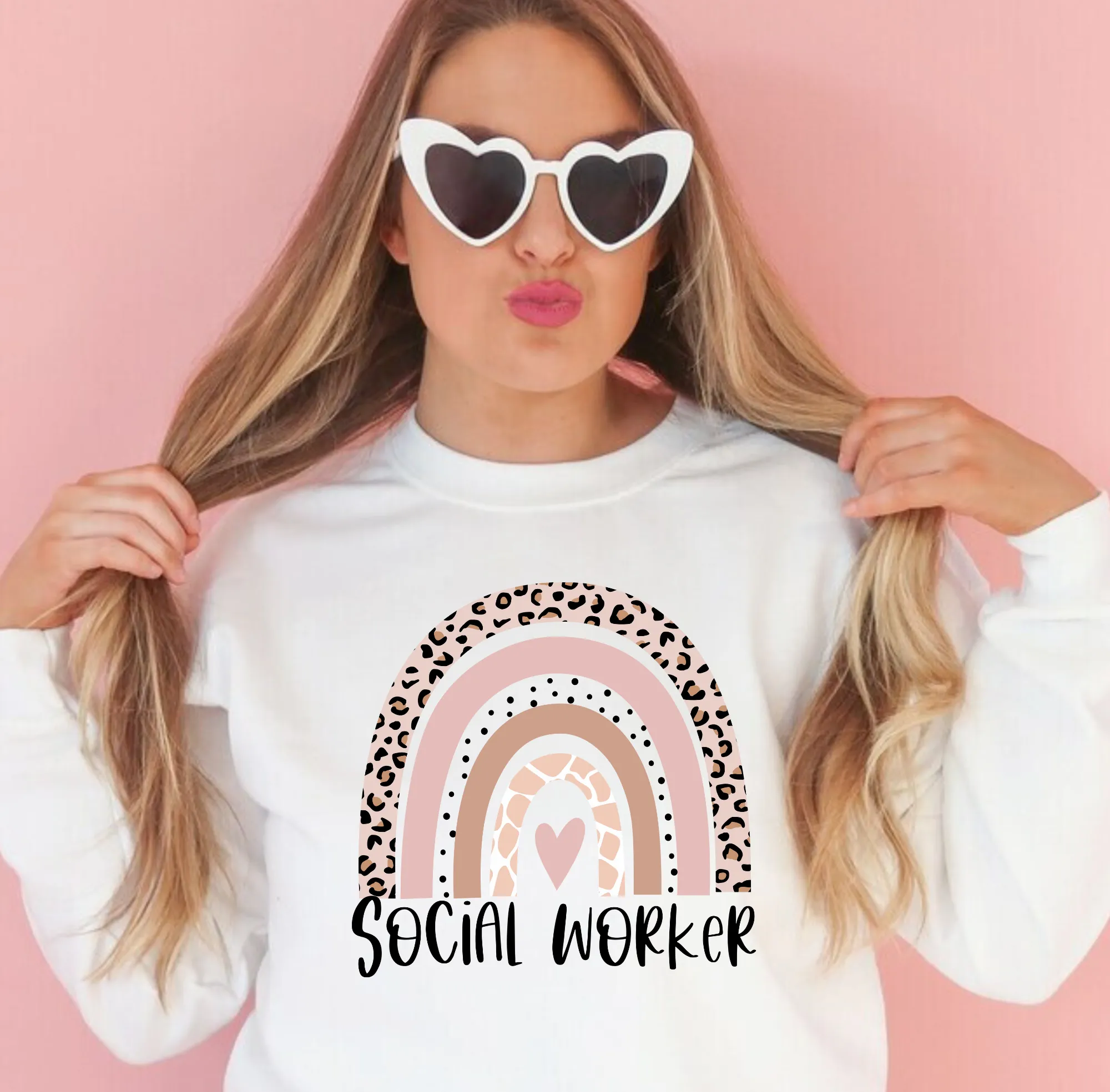 Social Worker Boho Rainbow Crewneck Sweatshirt for Women