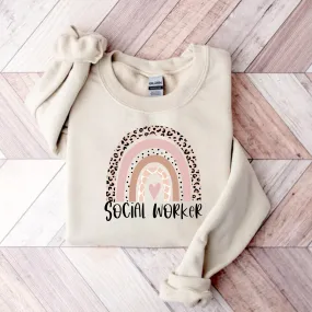 Social Worker Boho Rainbow Crewneck Sweatshirt for Women