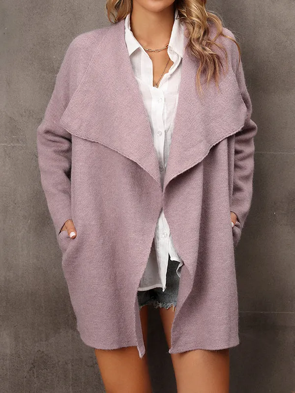 Solid Color Batwing Sleeves Long Sleeves Lapel Outerwear