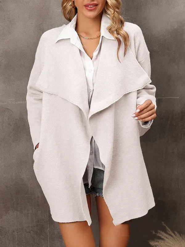 Solid Color Batwing Sleeves Long Sleeves Lapel Outerwear