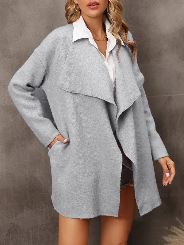 Solid Color Batwing Sleeves Long Sleeves Lapel Outerwear