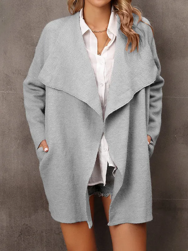 Solid Color Batwing Sleeves Long Sleeves Lapel Outerwear