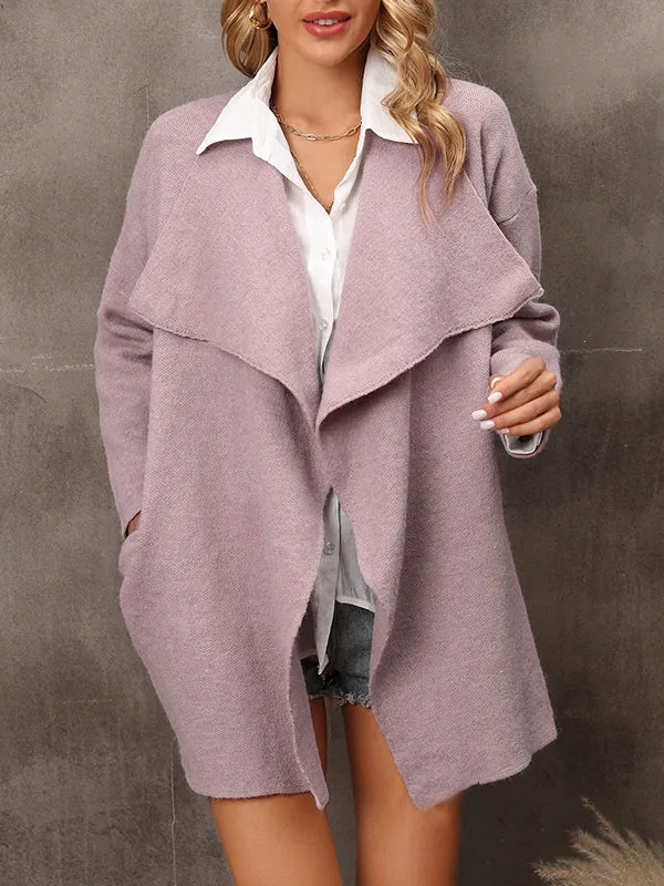 Solid Color Batwing Sleeves Long Sleeves Lapel Outerwear