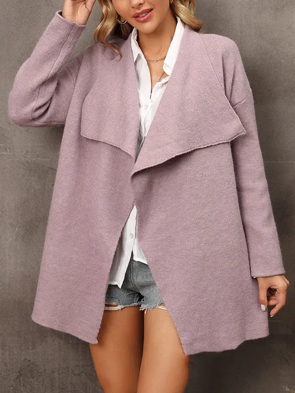 Solid Color Batwing Sleeves Long Sleeves Lapel Outerwear