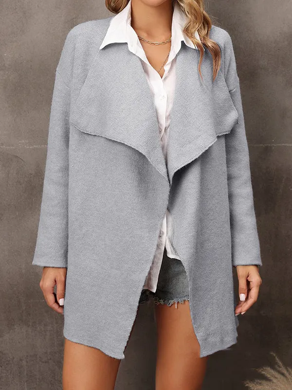 Solid Color Batwing Sleeves Long Sleeves Lapel Outerwear