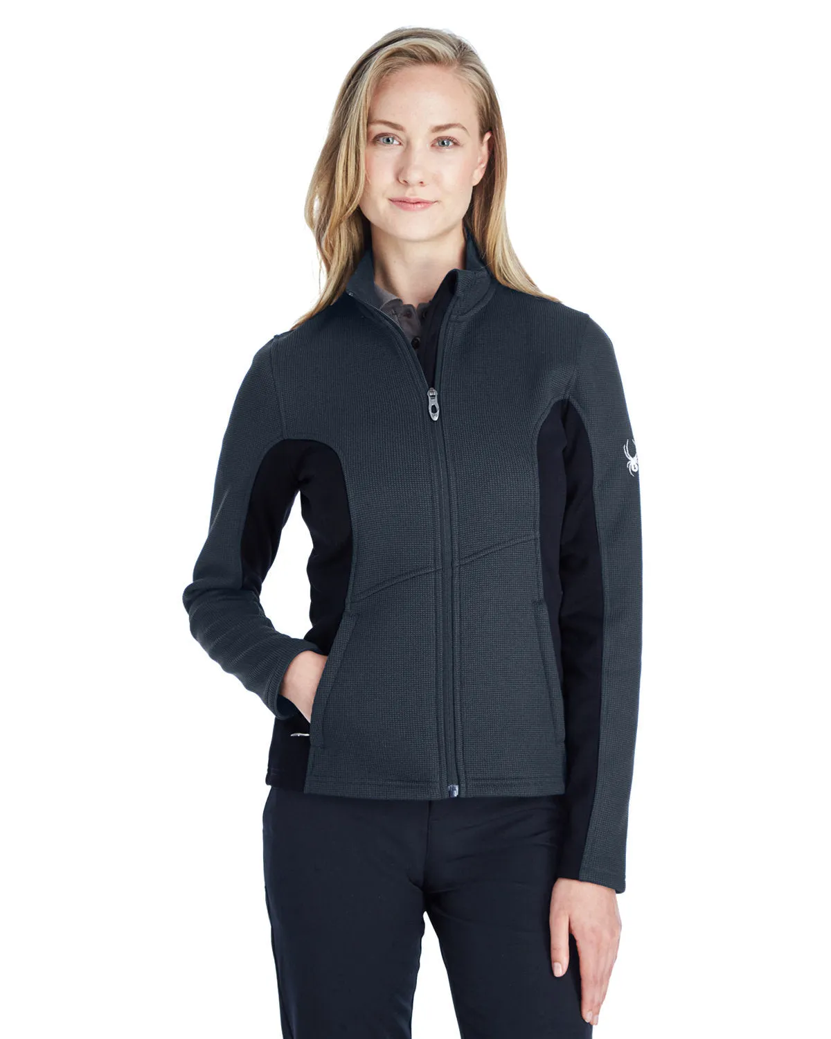 Spyder Ladies Constant Full Zip Sweaters, Fleece Frontier/ Blk/ White