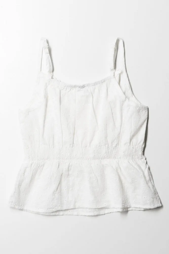 Strappy Anglaise Top White