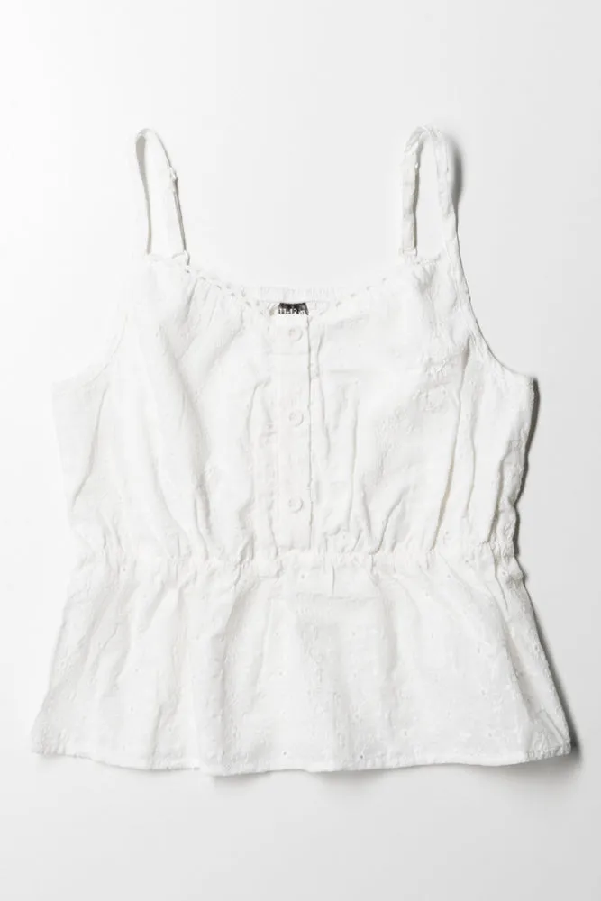 Strappy Anglaise Top White