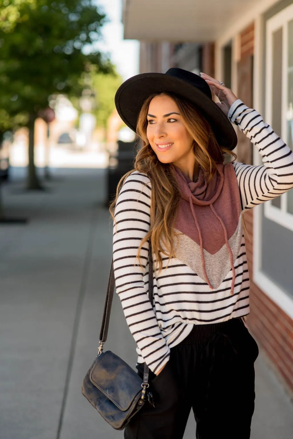 Striped Chevron Cowl Neck