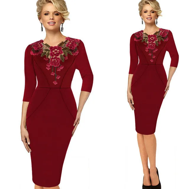 Stylish Elegant Applique embroidery Crochet Party Dress