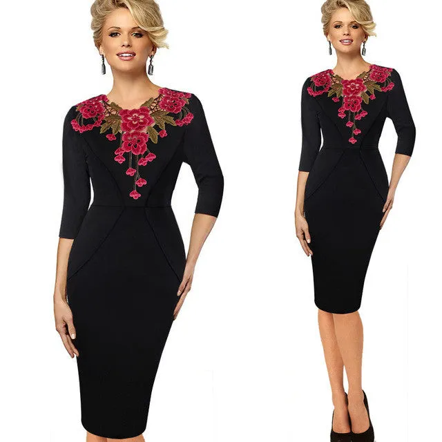 Stylish Elegant Applique embroidery Crochet Party Dress