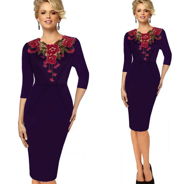 Stylish Elegant Applique embroidery Crochet Party Dress