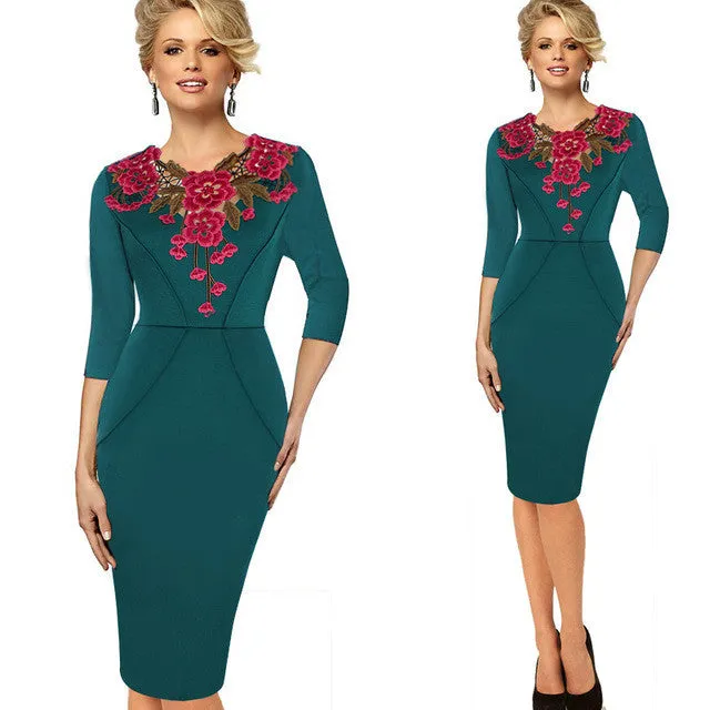 Stylish Elegant Applique embroidery Crochet Party Dress