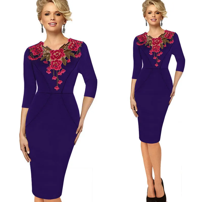 Stylish Elegant Applique embroidery Crochet Party Dress