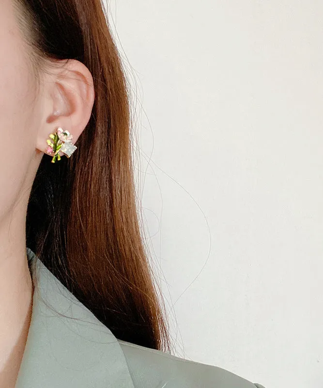 Stylish Multicolour Alloy Floral Enamel Stud Earrings AB1093