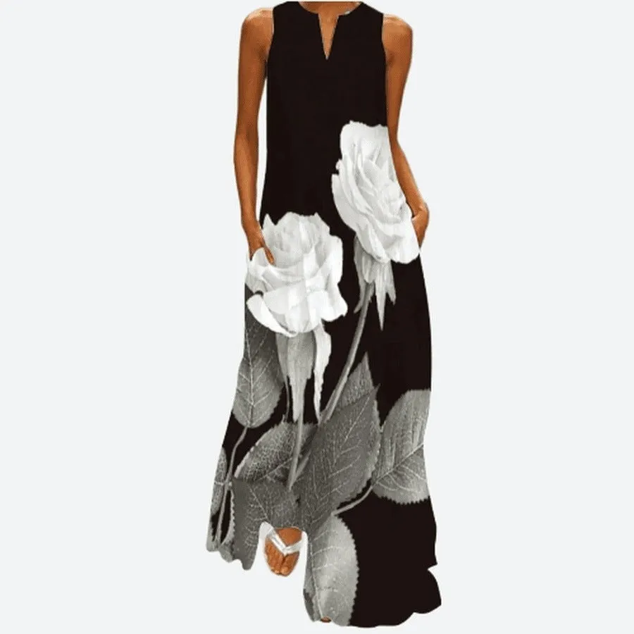 Stylish Printed Sleeveless Long Dresses