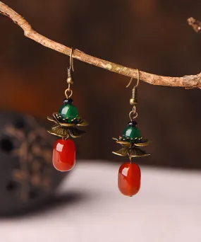 Stylish Red Green Agate Copper Elegant Drop Earrings