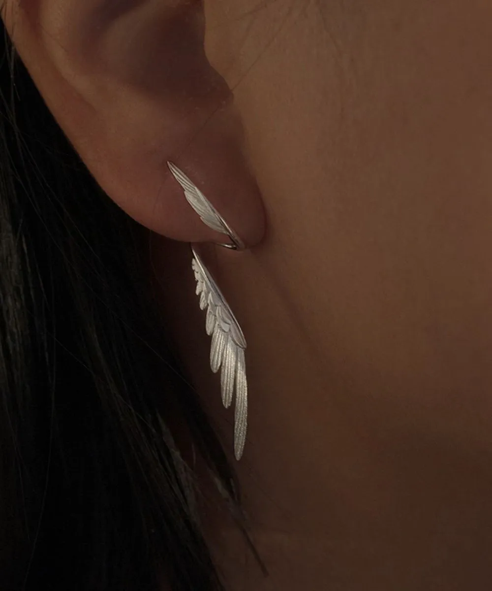 Stylish Silk Sterling Silver Wing Drop Earrings GH1035