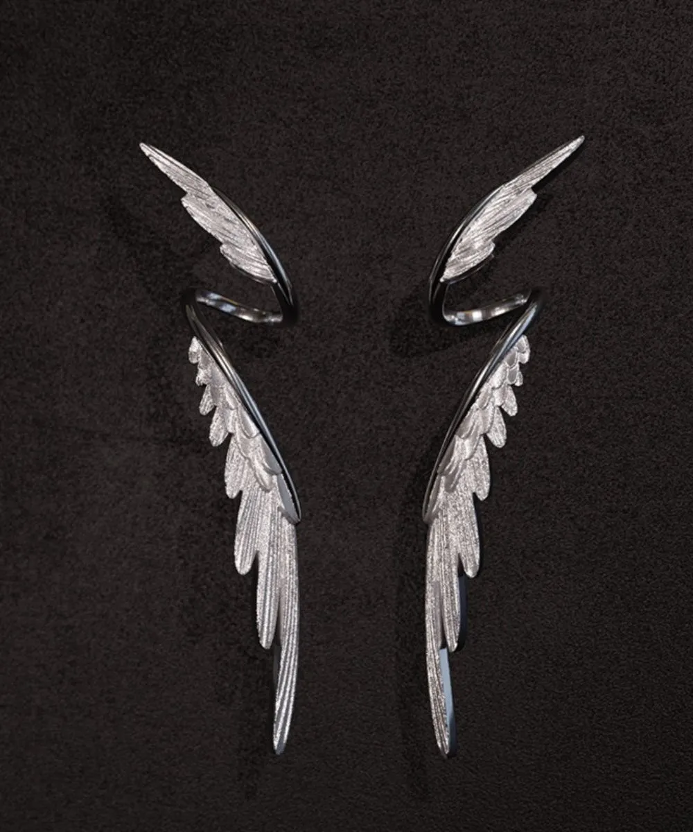 Stylish Silk Sterling Silver Wing Drop Earrings GH1035