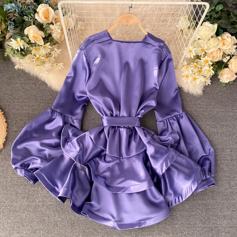 Stylish v neck long sleeve dress fashion dress   S14