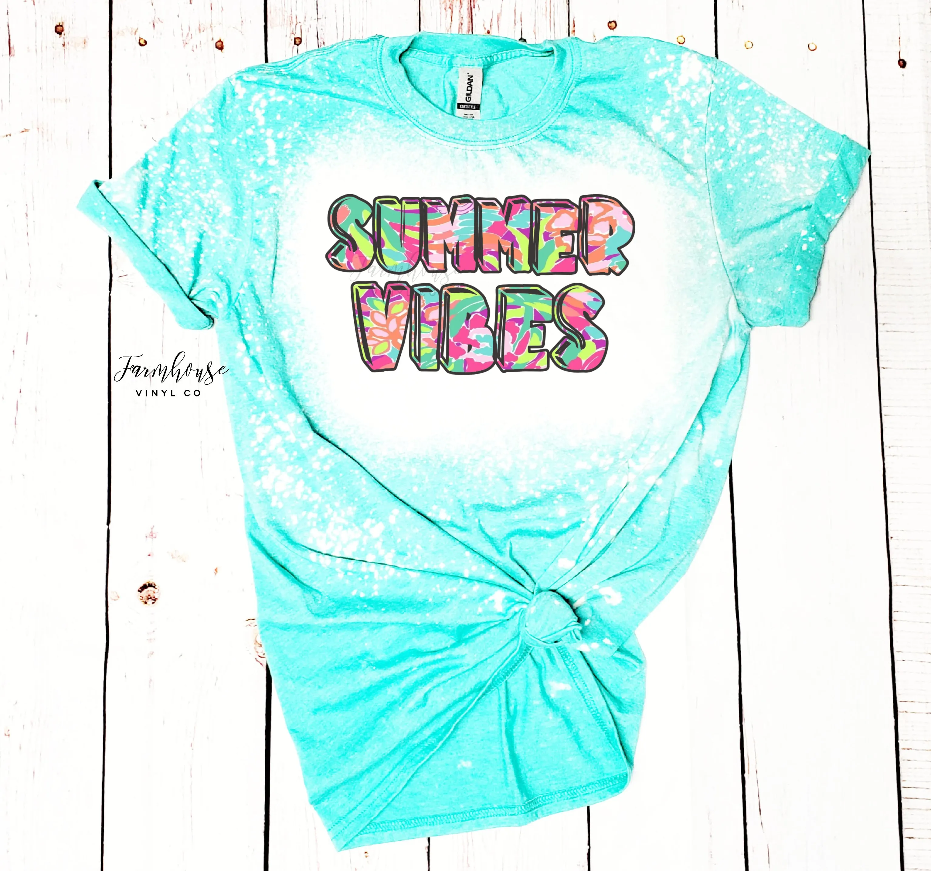 Summer Vibes Pattern Bleached Shirt