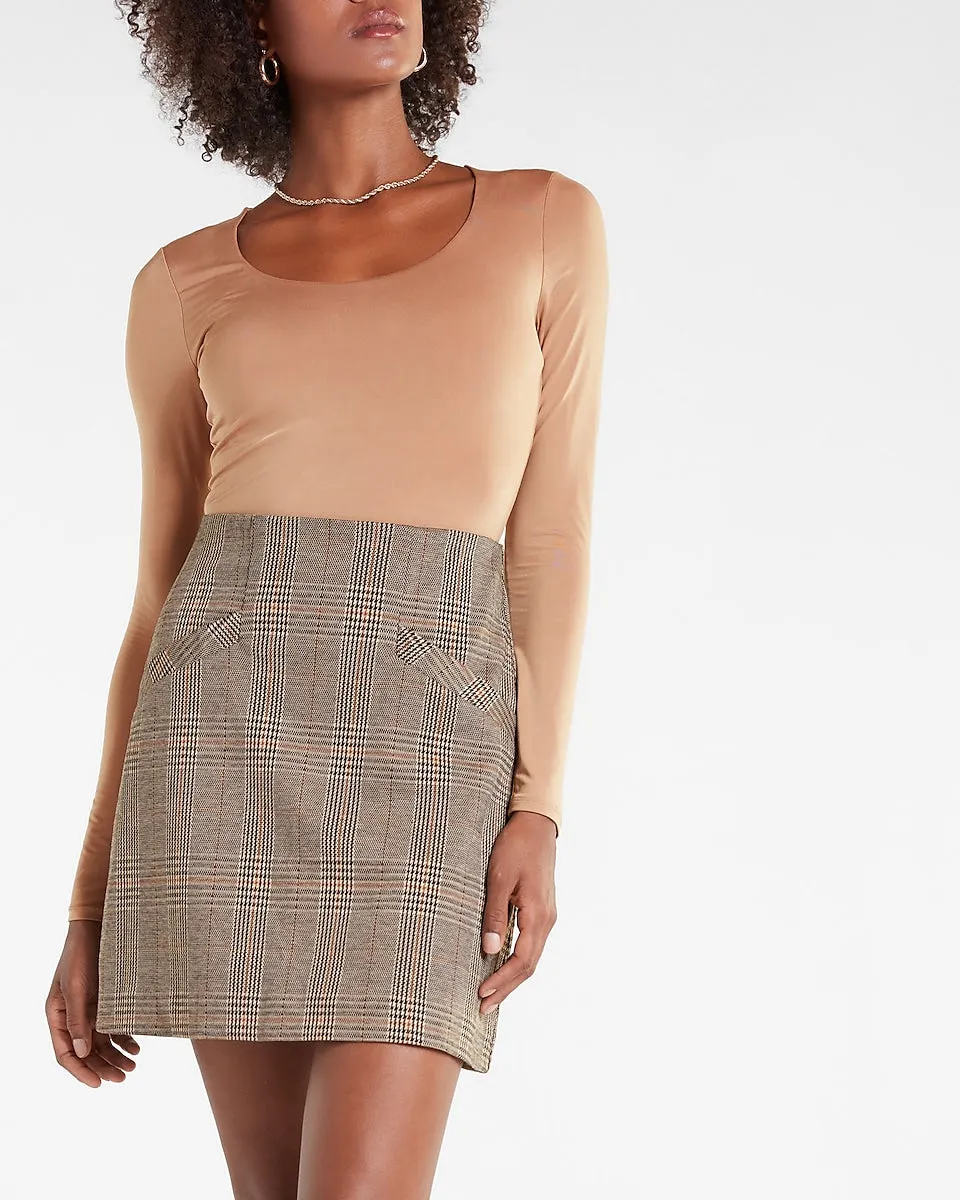 Super High Waisted Plaid Knit Mini Skirt in Print