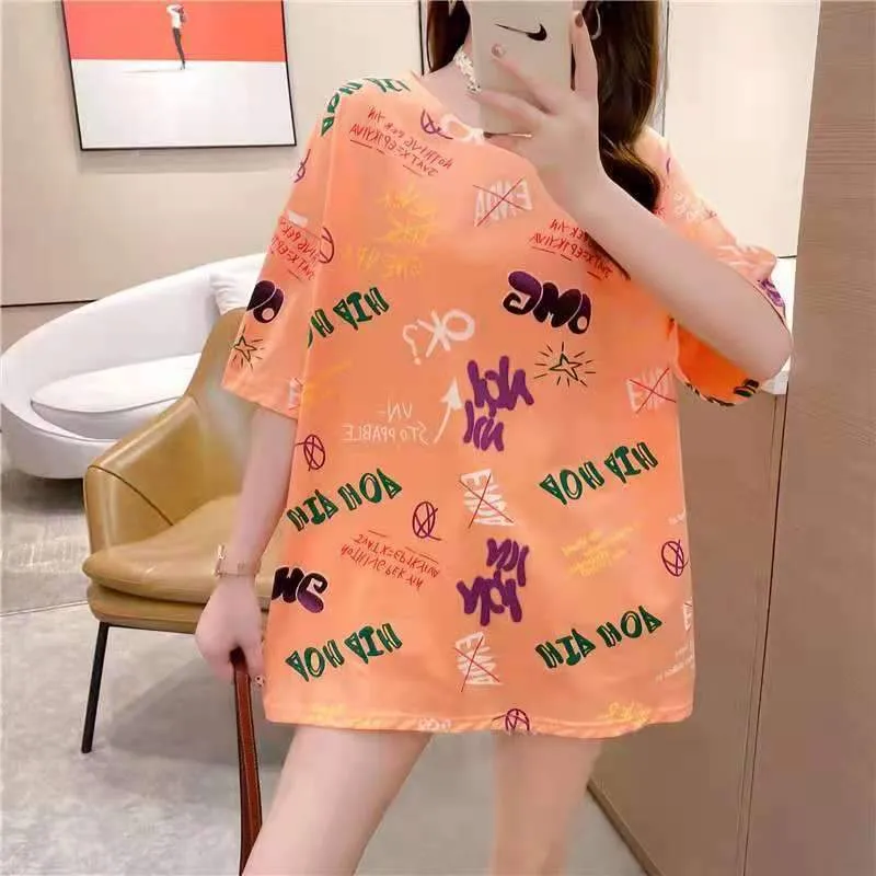 Trendy Japanese Loose Plus Size Mid-Length Short Sleeve T-Shirt Women Tops INS Women  T-Shirt