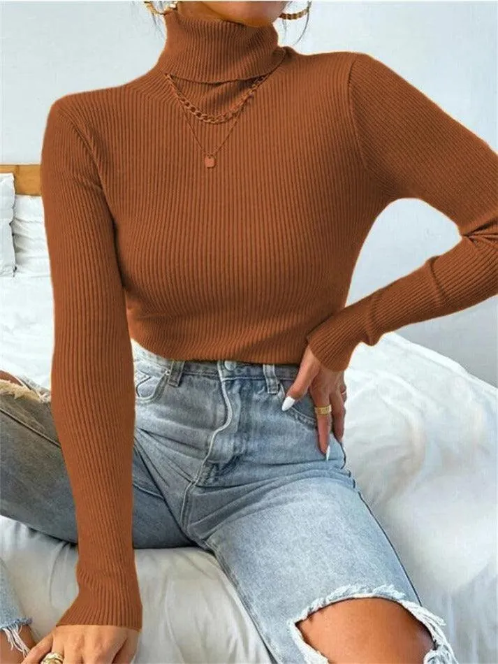 Turtleneck Ribbed Knit Sweater