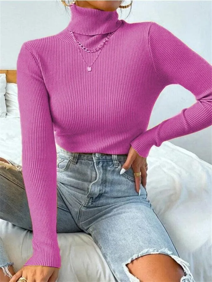 Turtleneck Ribbed Knit Sweater