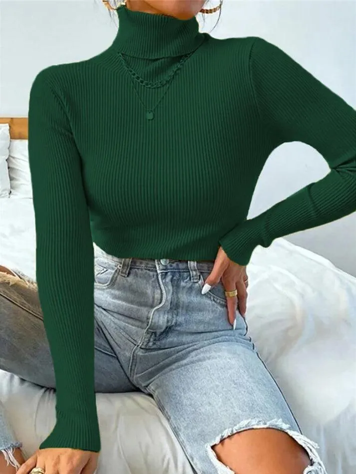 Turtleneck Ribbed Knit Sweater