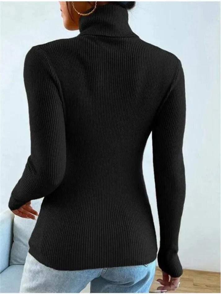 Turtleneck Ribbed Knit Sweater