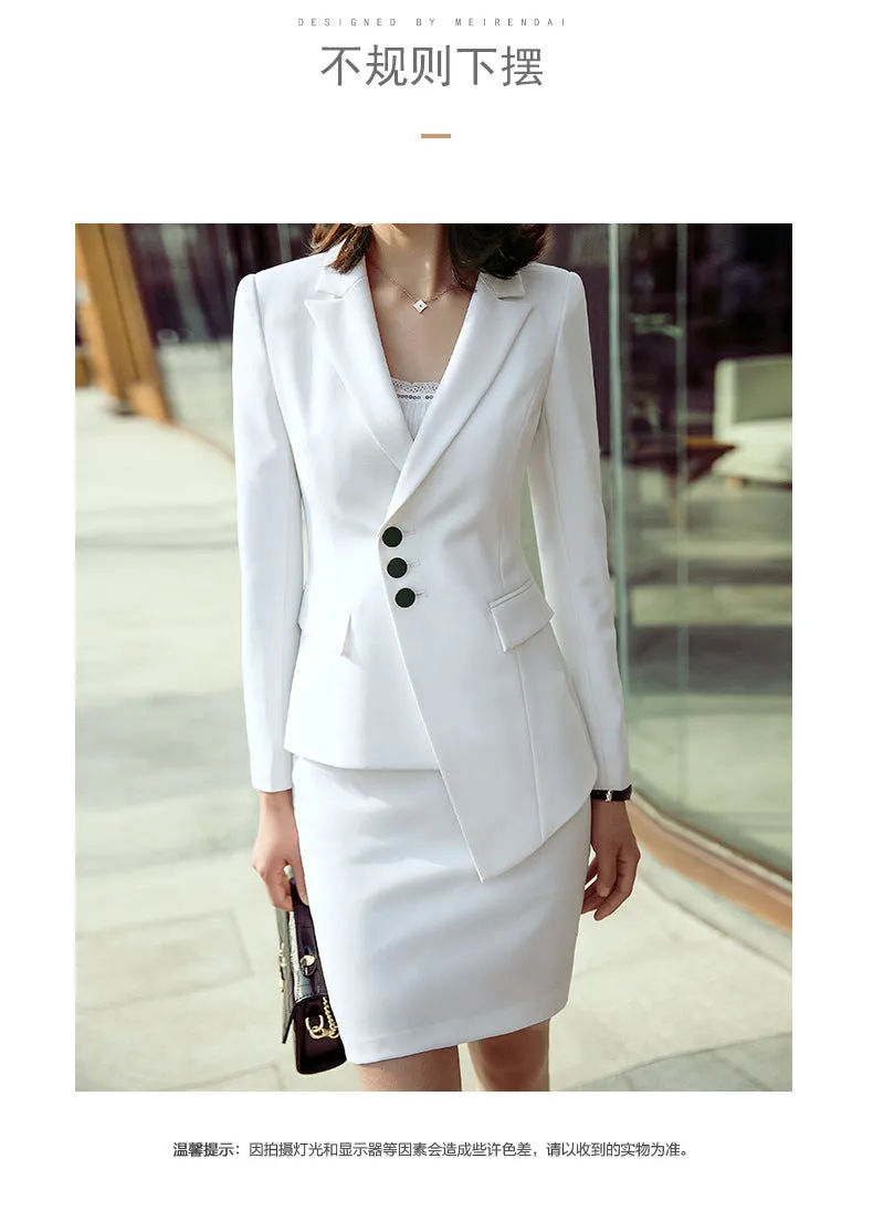 Uniform Sets Women Long Sleeved Trendy Elegant Feminine White Casual Suits Formal Cargo Skirt