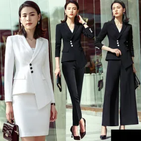 Uniform Sets Women Long Sleeved Trendy Elegant Feminine White Casual Suits Formal Cargo Skirt