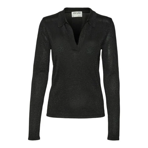 Vero Moda AWARE Vmnight Long sleeves V-neck Polo Knit Vma in Black