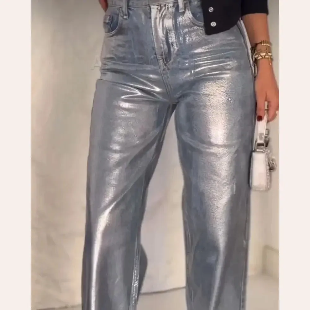 Vintage Blue Chrome-Look Chic Jean