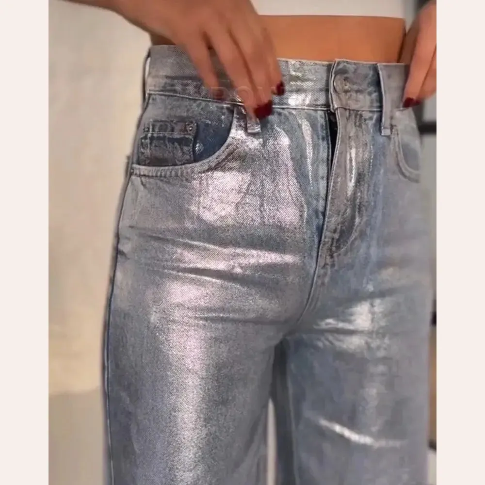 Vintage Blue Chrome-Look Chic Jean