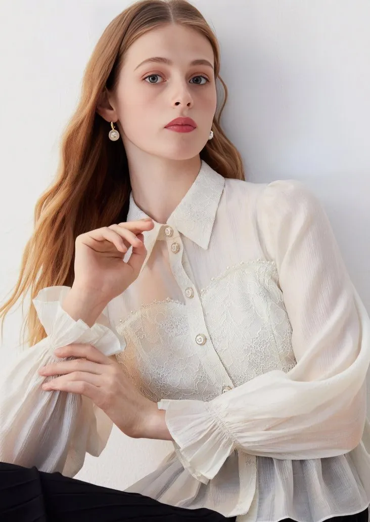 WAIST RUFFLE LACE SHIRT