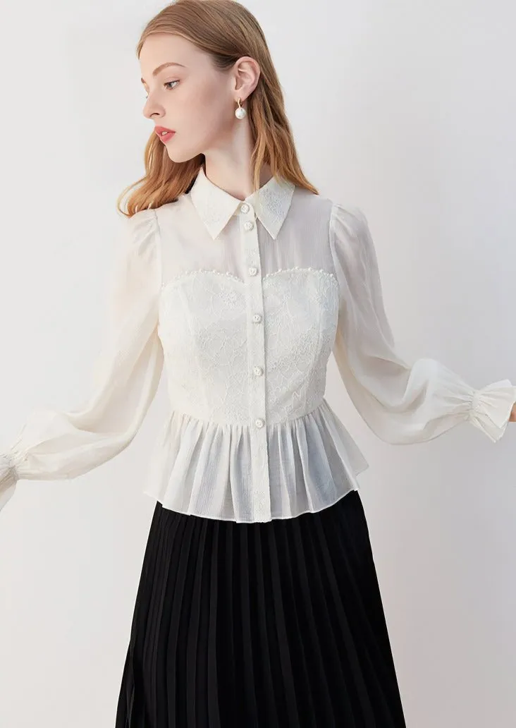 WAIST RUFFLE LACE SHIRT