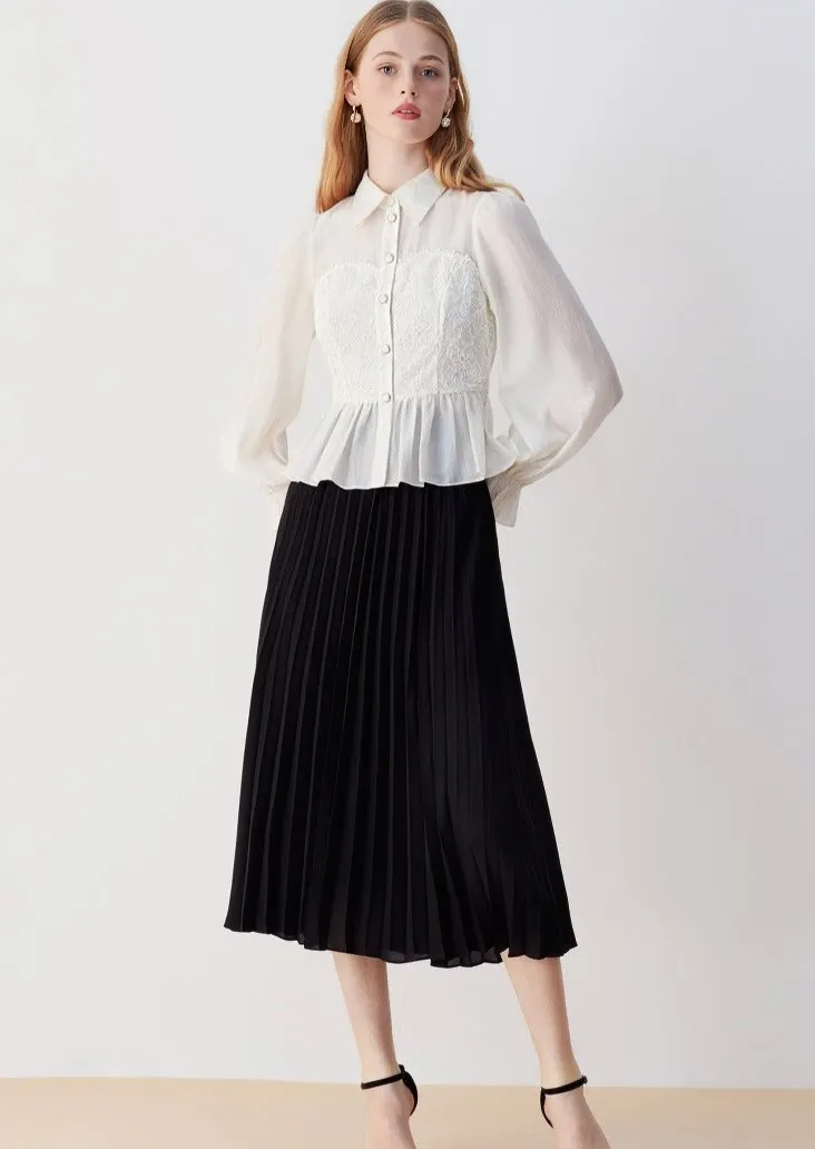 WAIST RUFFLE LACE SHIRT