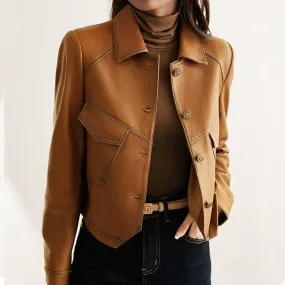 Women - Vintage Leather Jacket - Stylish Design - Classic Outerwear