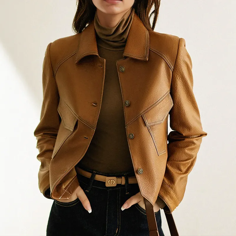 Women - Vintage Leather Jacket - Stylish Design - Classic Outerwear