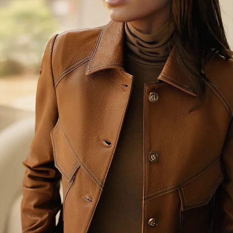 Women - Vintage Leather Jacket - Stylish Design - Classic Outerwear