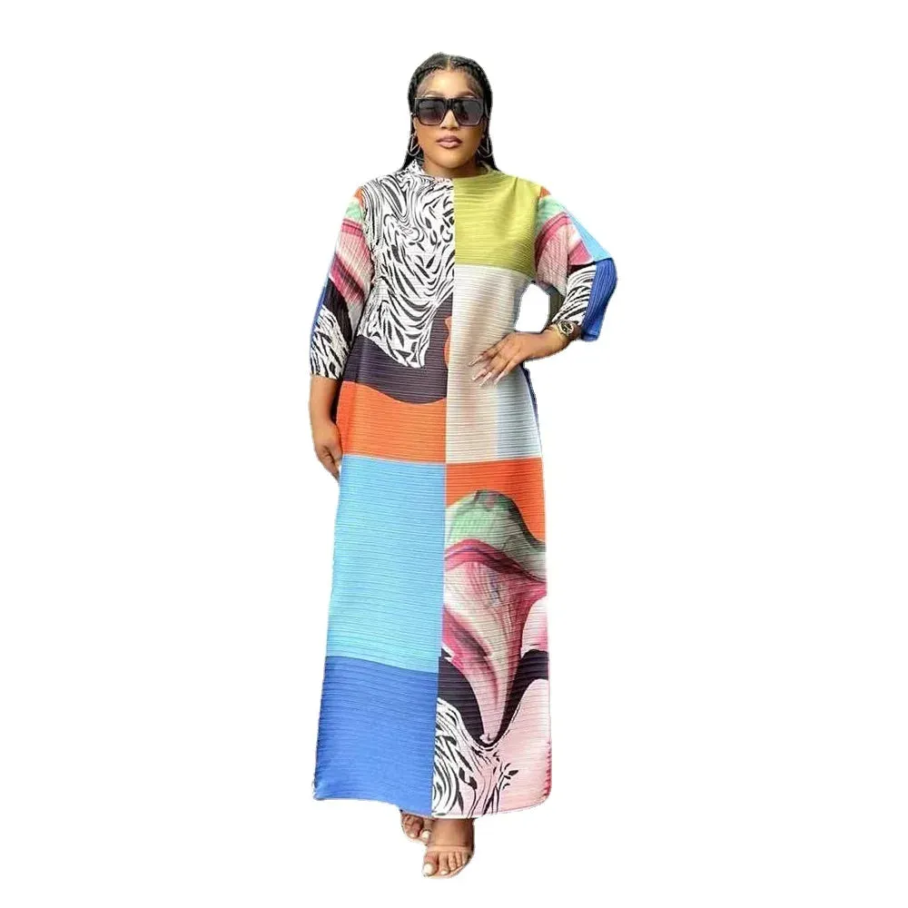 Women's Stylish Patchwork Pleated Maxi Dress