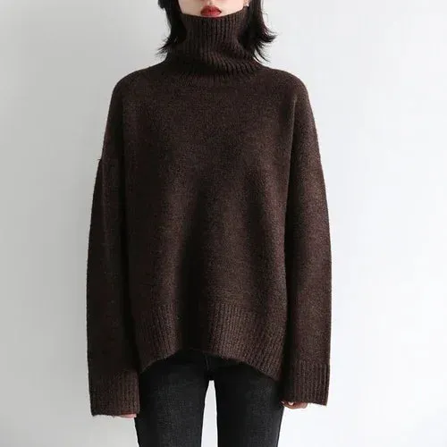 Women's Sweater Loose Turtleneck Sweaters Warm Solid Pullover Knitwear