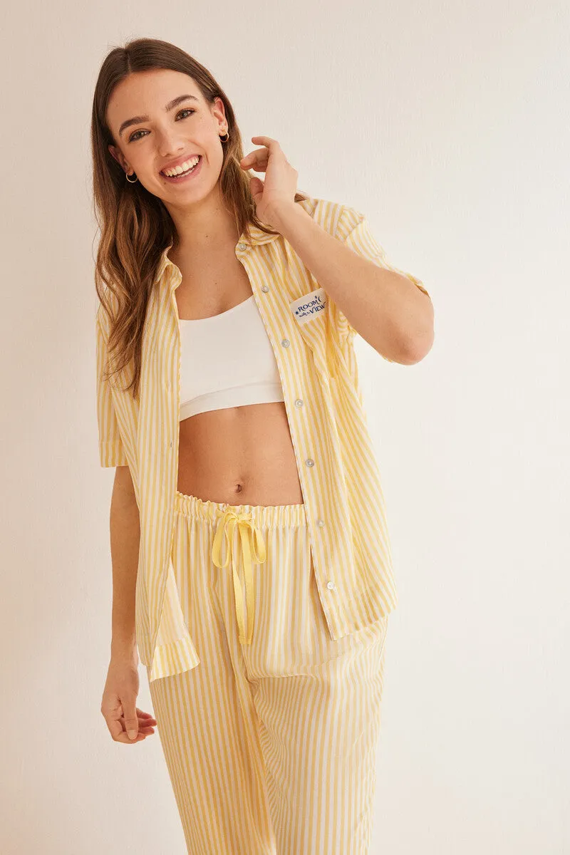 Yellow striped viscose classic pyjamas