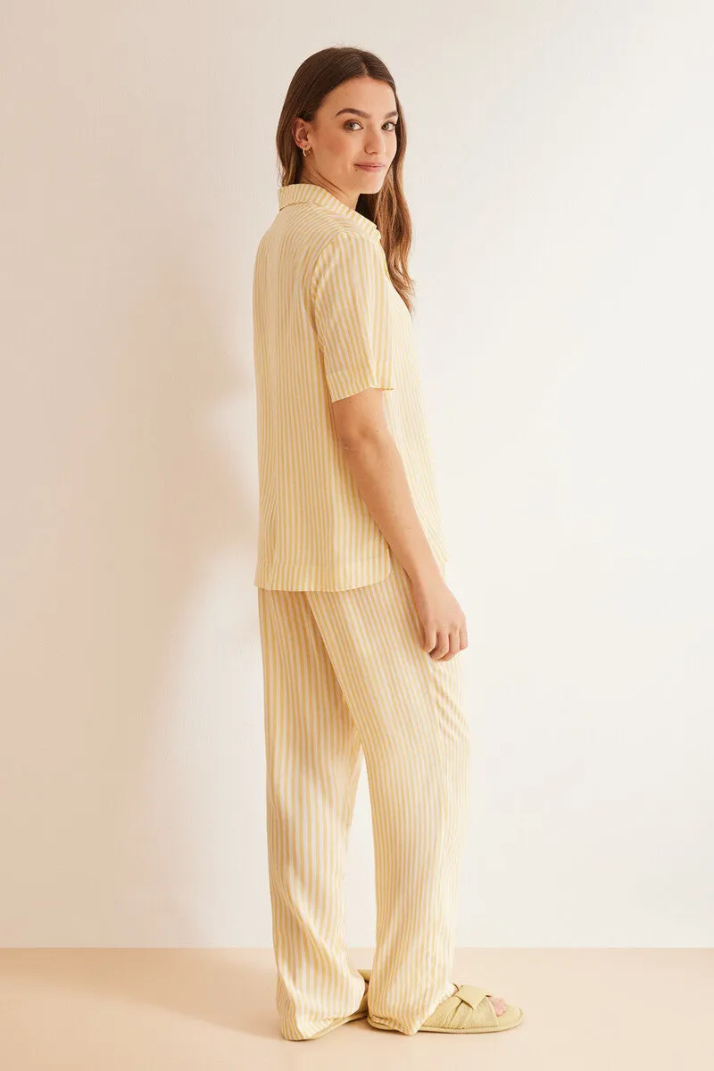 Yellow striped viscose classic pyjamas