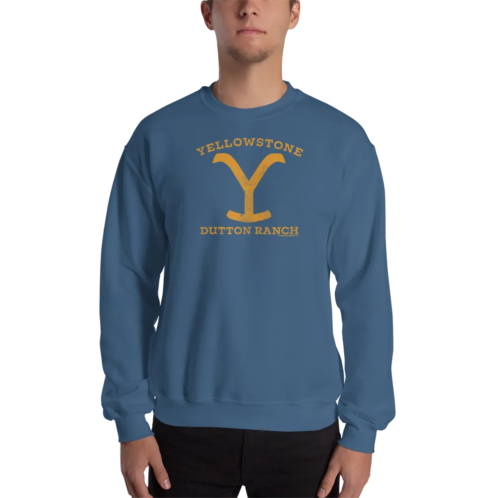 Yellowstone Dutton Ranch Distressed Logo Fleece Crewneck Sweatshirt